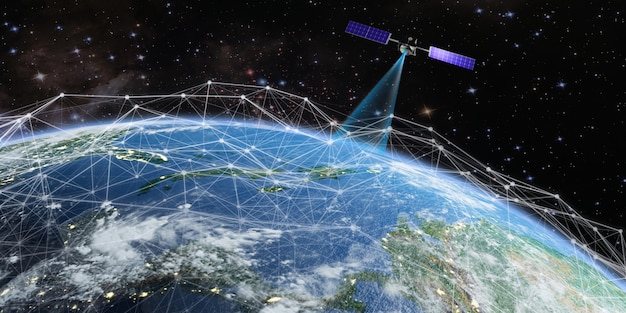 Foto el satélite transmite una señal a la tierra