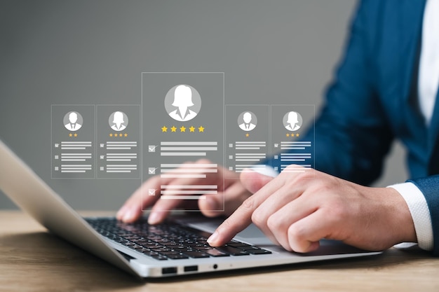 Satisfação do cliente conceito de pesquisa satisfação de 5 estrelas classificação de experiência de serviço aplicação on-line avaliação do cliente qualidade do produto serviço satisfação feedback revisão boa qualidade mais