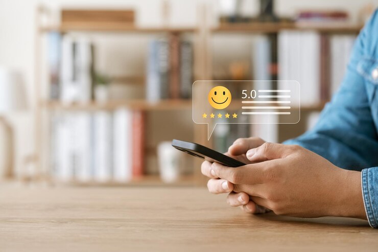 Foto satisfação do cliente conceito de pesquisa satisfação de 5 estrelas classificação de experiência de serviço aplicação on-line avaliação do cliente qualidade do produto serviço satisfação feedback revisão boa qualidade mais