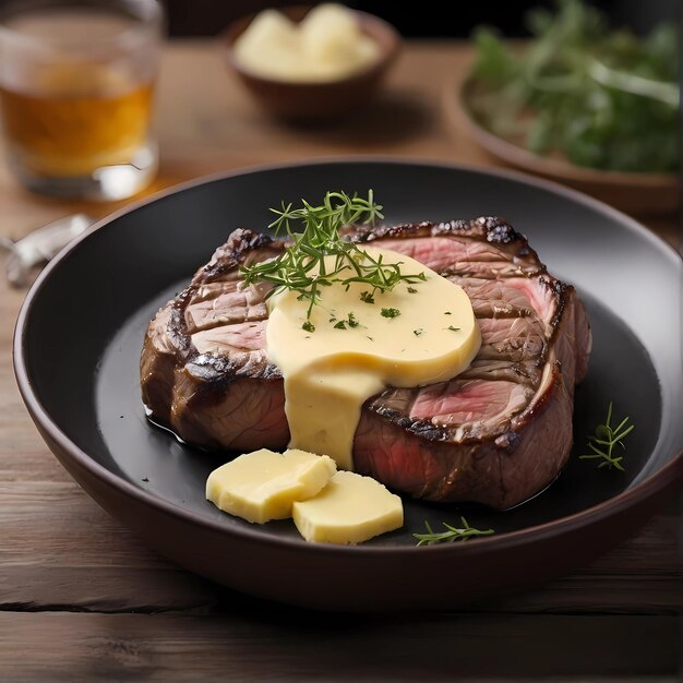 Foto satisfazer o seu apetite com schweinken bife jogado em leite e servido com cubos de campo