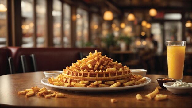 Satisfazer os seus desejos com as nossas deliciosas batatas fritas Waffle habilmente temperadas e servidas