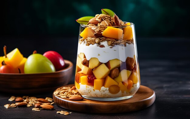 Foto satisfazer os seus sentidos com um iogurte grego granola mango parfait