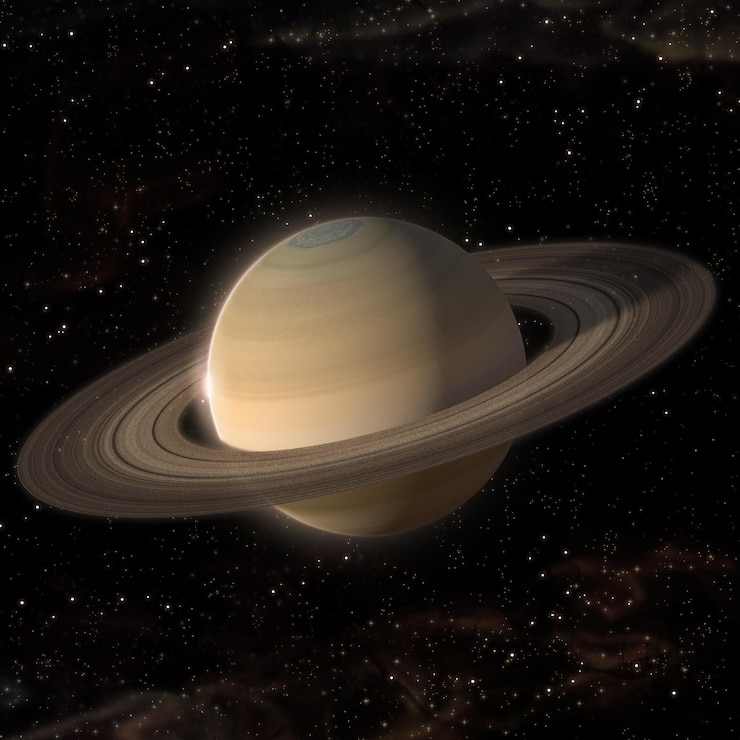 Foto saturn-planet mit nachtansicht und aufgehender sonne realistische ansicht des sonnensystems 3d-rendering