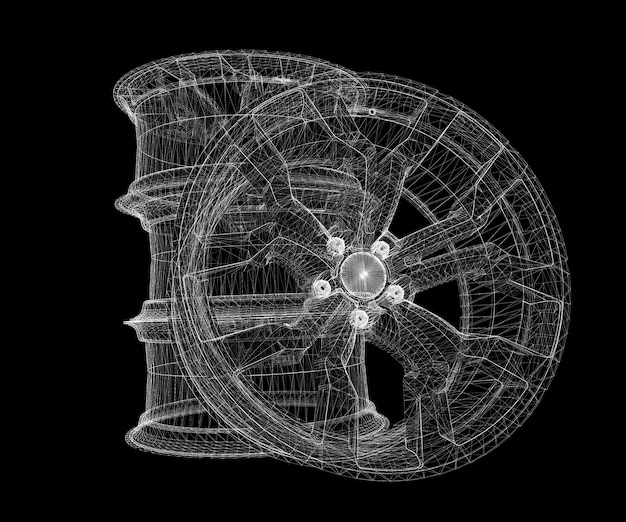 Satz Autoräder isoliert, Karosseriestruktur, Drahtmodell