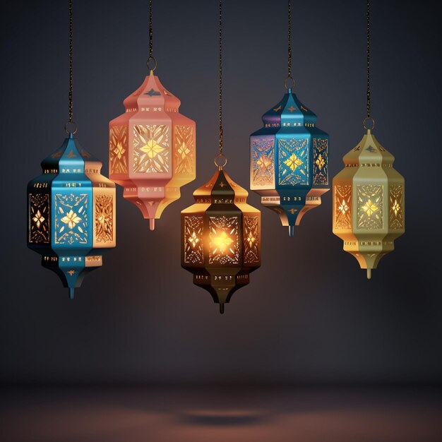 Satz bunte Ramadan-Laternen isolierter Hintergrund