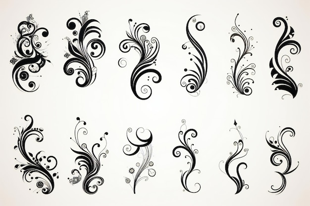Satz filigraner kalligrafischer Formen, Designelemente, Seitendekorationen