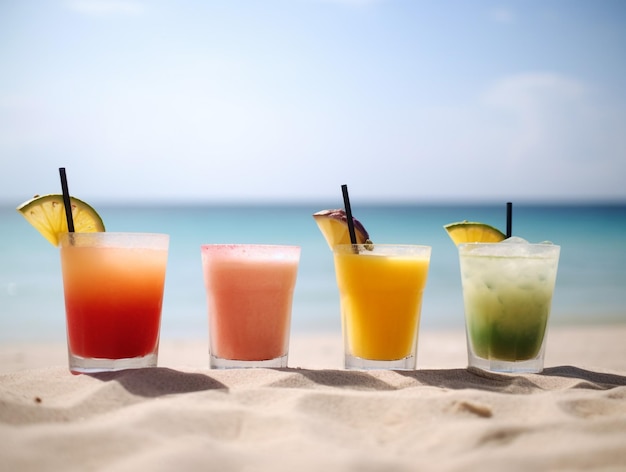 Satz frischer Cocktails auf Strandhintergrund