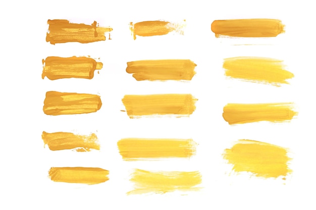Satz gelber aquarellstriche isoliert auf weißem hintergrund foto in hoher qualität