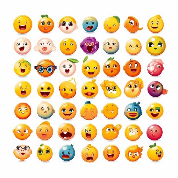 Foto satz niedlicher cartoon-emoticons. vektorillustration isoliert auf weißem hintergrund