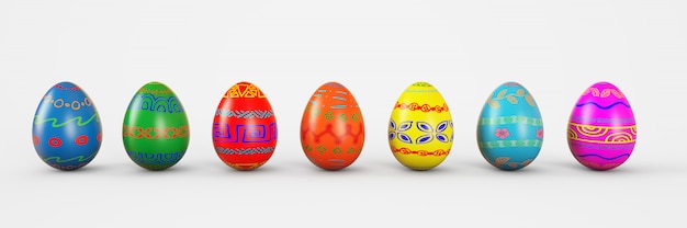 Satz realistische Eier auf weißem Hintergrund. Abbildung der Wiedergabe 3D.