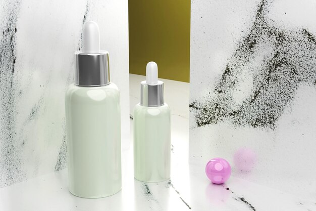 Satz Tropfflaschen für kosmetisches Serum, 3D-Kosmetikprodukt Flasche mit ätherischen Ölen, Gesichtspflegebehandlung