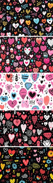 Satz Valentinstag im Boho-Stil, Musterillustrationen von Herz-Blumen-Kranz-Federn-Rahmen und