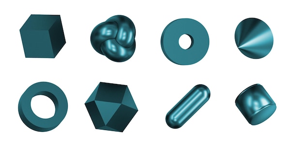 Satz von 3D-Geometrischen Formen Objekte Realistische Geometrie-Elemente isoliert auf weißem Hintergrund
