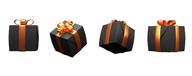 Satz von 3D-Geschenkboxen-Element in schwarzer und goldener Farbe. Header- oder Banner-Design.