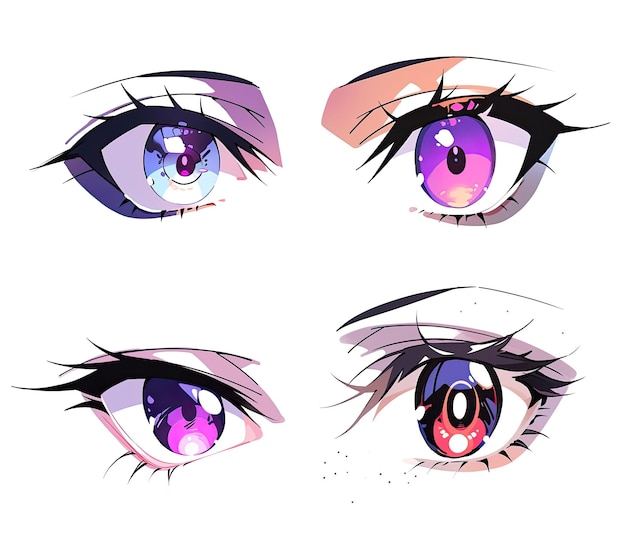 Satz von Anime-Frauen-Augen mit verschiedenen Arten von Make-up Vektor-Illustration