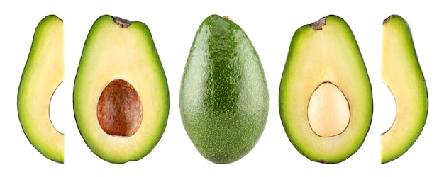 Satz von Avocado-Bildern isoliert auf weißem Hintergrund