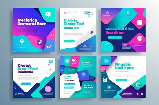 Satz von drei geometrischen mit Hintergrund von medizinischen Agentur Social Media Pack Vorlage Premium-Vektor