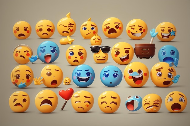 Satz von Emoji-Emoticons mit trauriger und glücklicher Stimmung