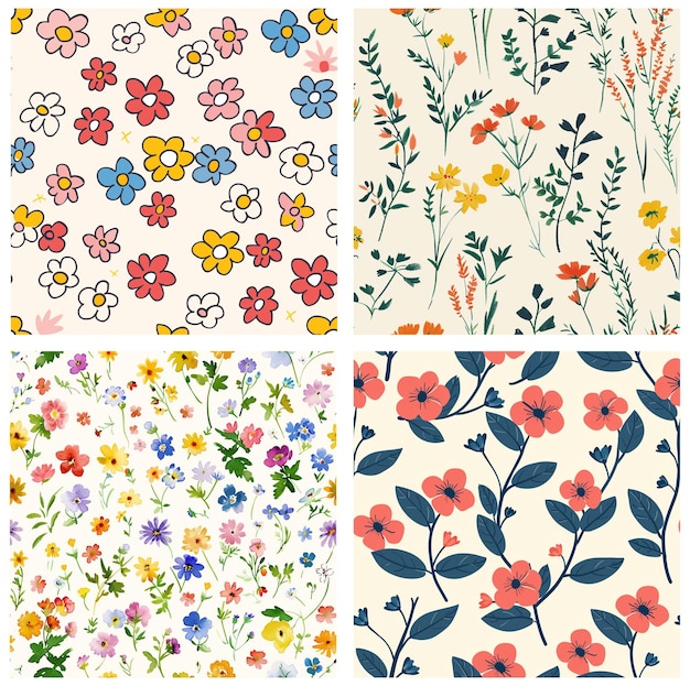 Satz von farbenfrohen Blumenmustern Illustration