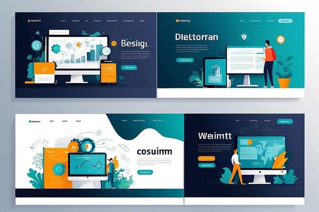 Foto satz von flat-design-webseiten-vorlagen für webdesign und entwicklung von geschäfts-apps