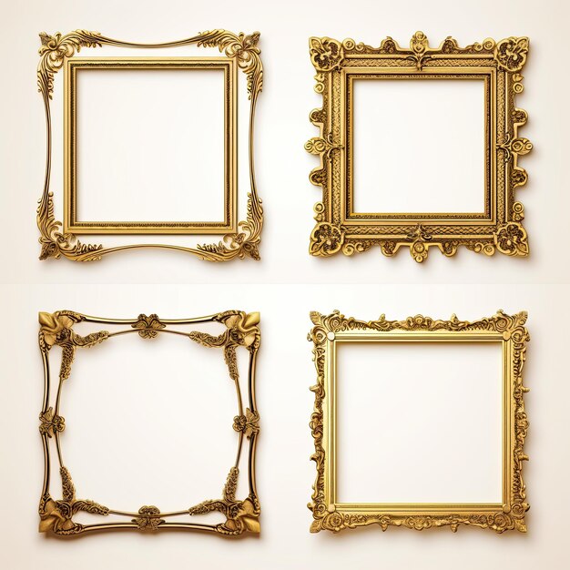 Satz von goldenen Rahmen für Gemälde Spiegel oder Foto isoliert auf weißem Hintergrund