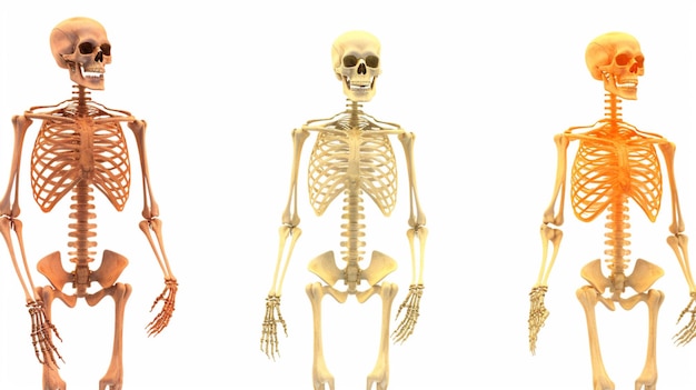 Satz von Halloween-Skeletten, die auf weißer KI-Generation isoliert wurden