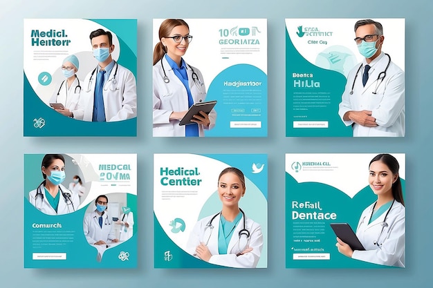 Satz von medizinischen Gesundheitszentren, Social-Media-Post-Vorlagen, Web-Banner-Werbung