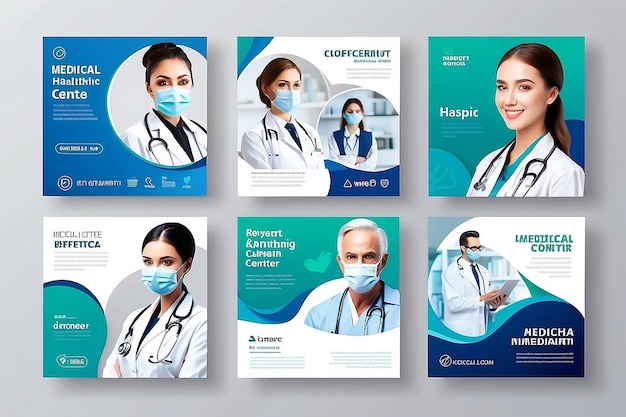 Satz von medizinischen Gesundheitszentren, Social-Media-Post-Vorlagen, Web-Banner-Werbung