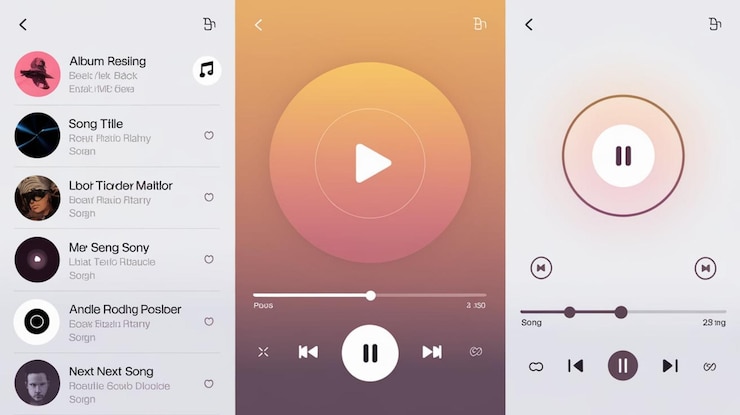 Foto satz von musik-player-apps für mobiltelefone musik-player-app-schnittstelle vektor-stock