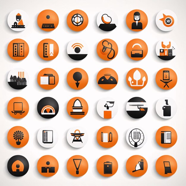 Satz von orangefarbenen runden Symbolen für Web- und mobile Anwendungen Vektor-Illustration