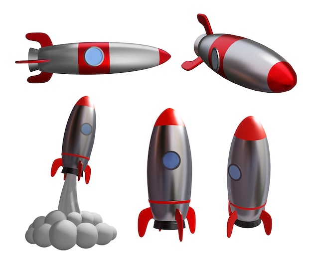 Satz von Raketen 3D-Illustrationen isoliert auf weißem Hintergrund