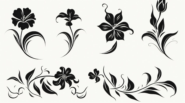Satz von schwarzen Vektorbildern von Blumen
