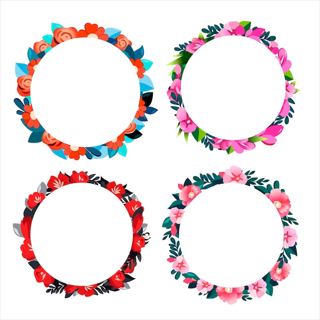 Satz von vektorrunden Rahmen von handgezeichneten Blumen für Text Isolierte rote rosa Vignette für flaches Design