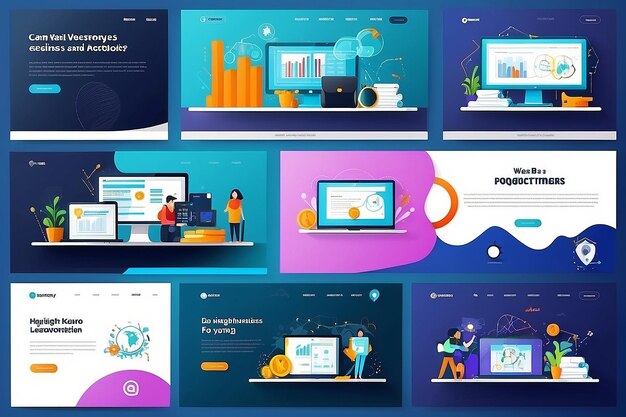 Foto satz von webseiten-design-vorlagen für geschäftsfinanzierung und marketing moderne vektorillustrationskonzepte für die entwicklung von websites und mobilen websites
