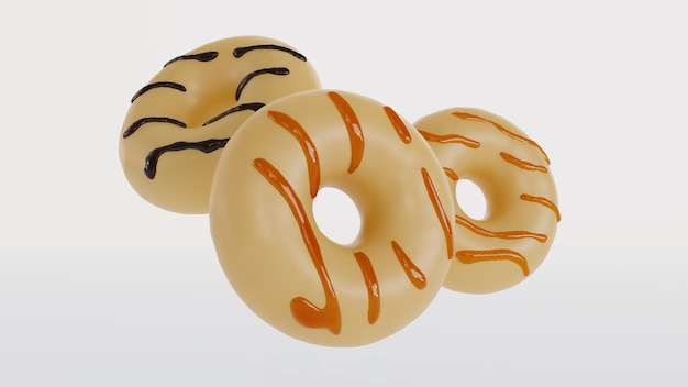 Satz weiße schokolade donuts isoliert auf weißem hintergrund donut 3d-rendering