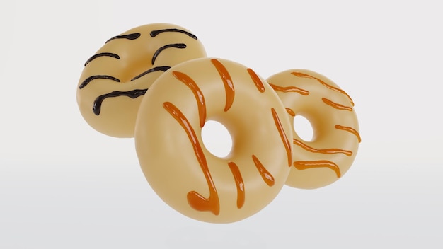 Satz weiße Schokolade Donuts isoliert auf weißem Hintergrund Donut 3D-Rendering