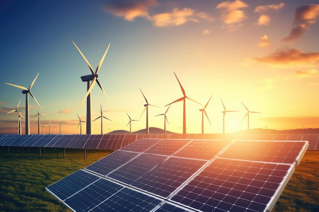 Saubere Energieerzeugung mit Windkraftanlagen und Sonnenkollektoren