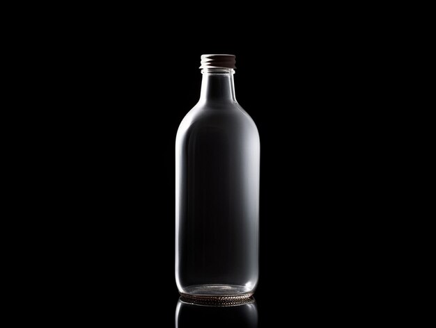Saubere Flasche isoliertes Foto-Mockup auf schwarzem Hintergrund, KI generiert