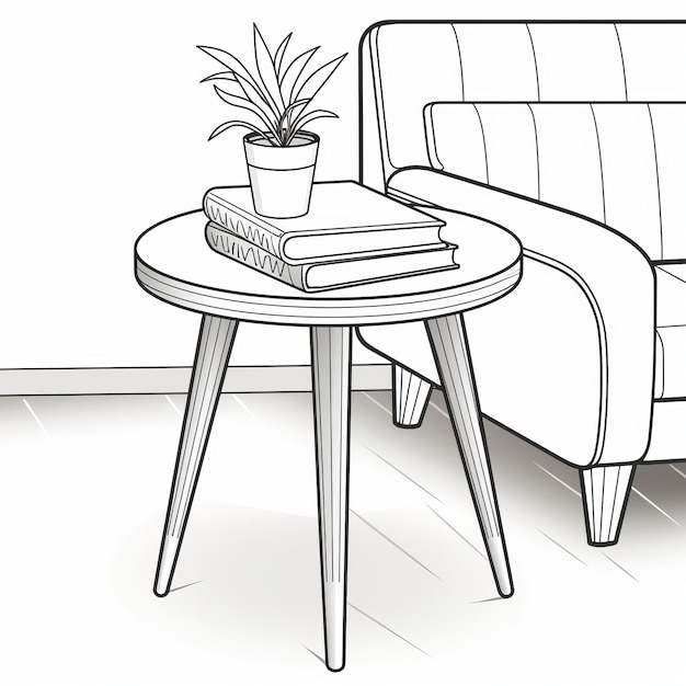 Saubere und scharfe hochauflösende Illustration von Beistelltisch und Couch