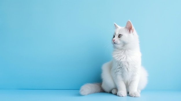 Sauberer blauer Wandhintergrund mit sitzenden Katzen