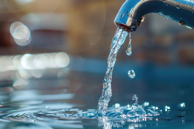 Foto sauberes wasser aus einem wasserhahn aus der nähe