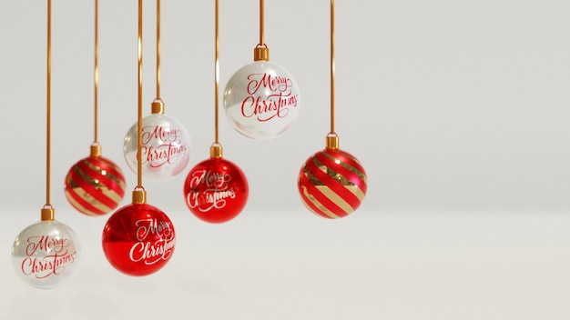 Saudação de Natal com elementos de decoração de bola realistas