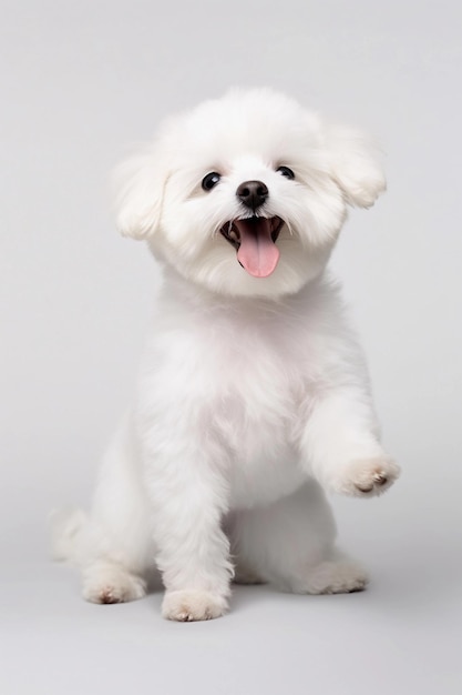 Saudação muito fofa de cachorro Bichon Fris