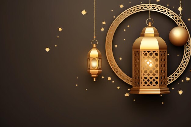 Saudações de Eid Mubarak e Ramadan Kareem com lanterna islâmica e mesquita Eid al fitr fundo