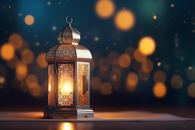 Saudações de Eid Mubarak e Ramadan Kareem com lanterna islâmica e mesquita Eid al fitr fundo