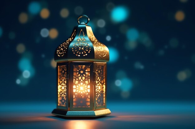 Saudações de Eid Mubarak e Ramadan Kareem com lanterna islâmica e mesquita Eid al fitr fundo