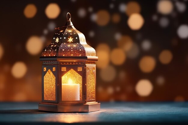 Saudações de Eid Mubarak e Ramadan Kareem com lanterna islâmica e mesquita Eid al fitr fundo
