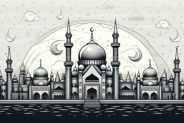 Saudações de Eid Mubarak em estilo de arte em linha