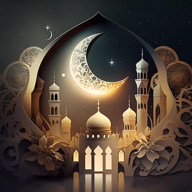 Saudações islâmicas Fundo de design de cartão Ramadan Kareem com ouro bonito