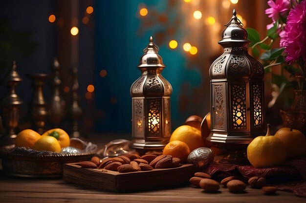 Foto saudações islâmicas ramadan kareem desenho de cartão com crescente e lanterna